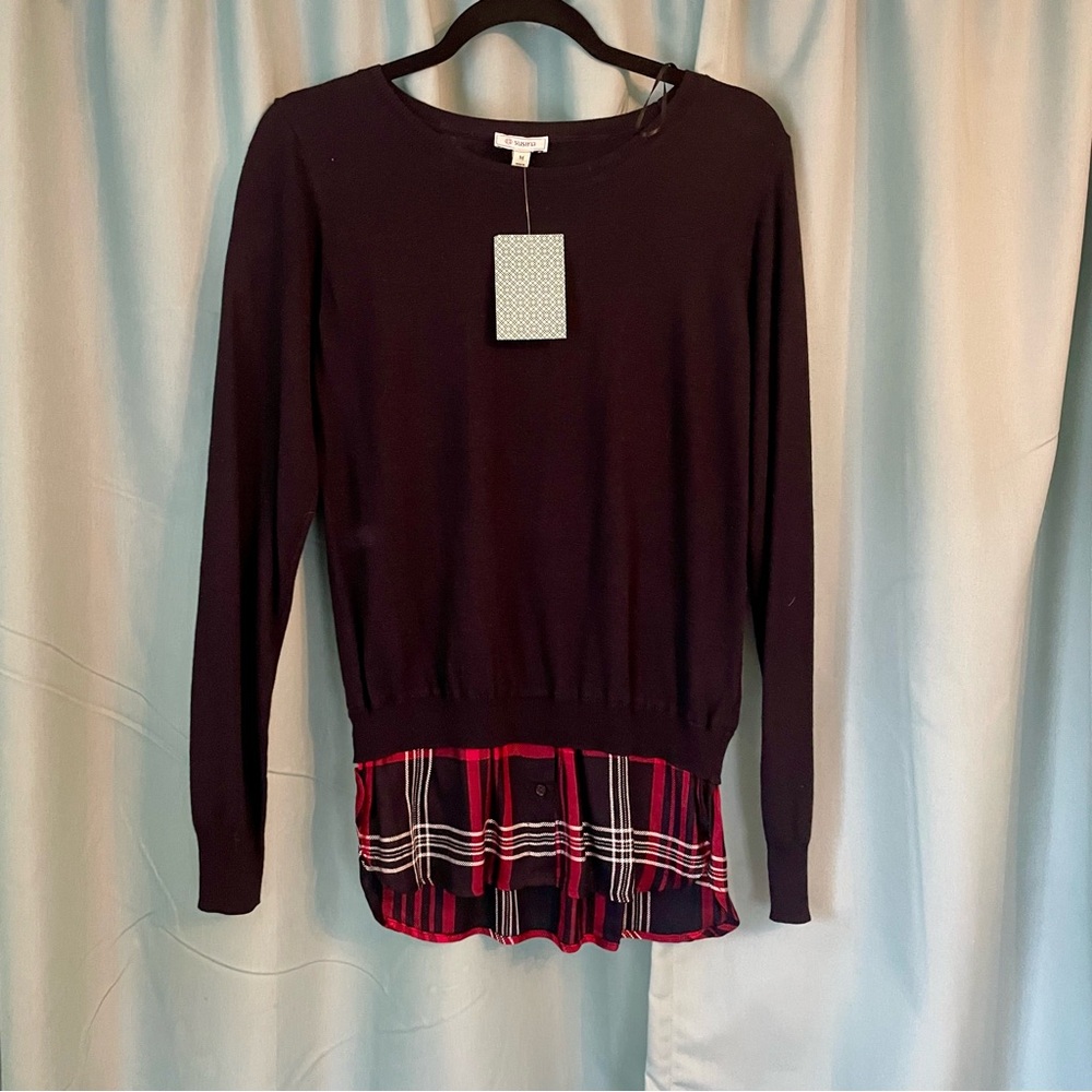 NWT faux layered sweater navy and plaid